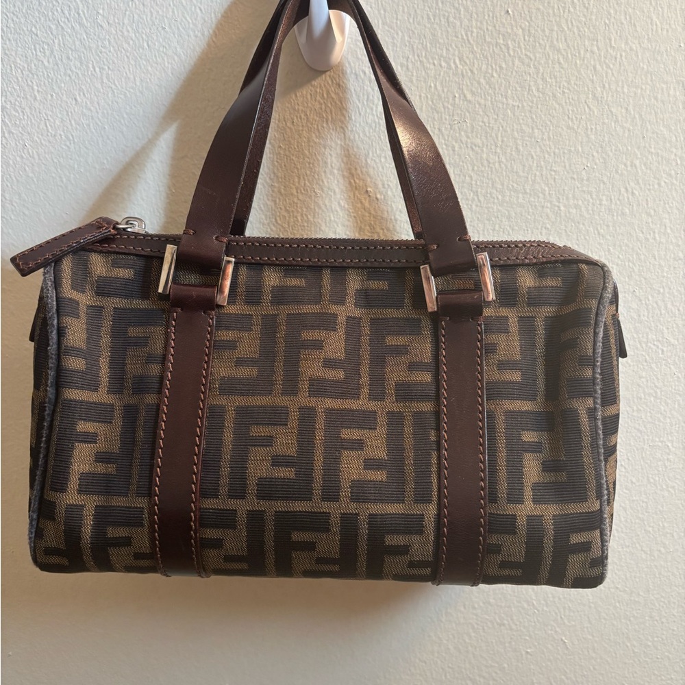 Fendi Brown Monogram Mini Handbag with Dark Brown Leather Trim